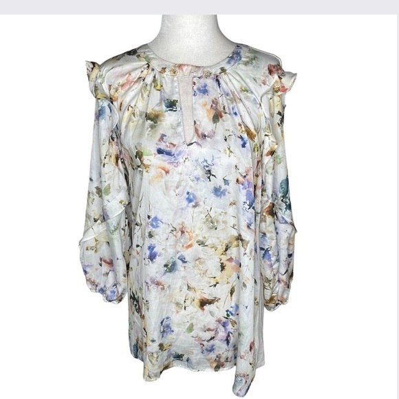Anthropologie Dolan Floral Long Ruffle Sleeve Blouse Size Medium - Picture 3 of 15